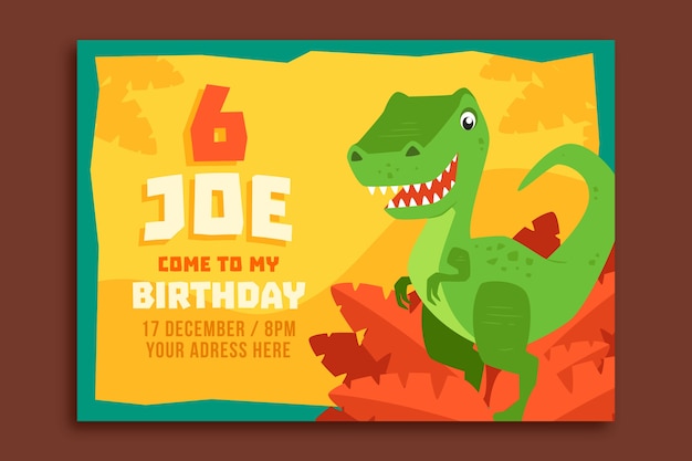 Vector invitación infantil feliz cumpleaños con dinosaurio