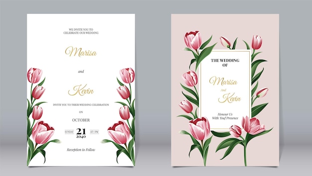 Invitación de lujo elegante y tulipanes con elementos minimalistas