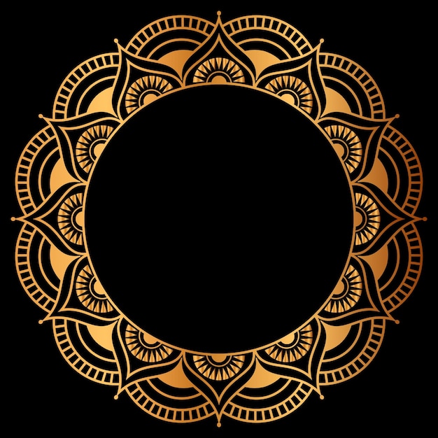 Invitación de Mandala de marco de boda islámica de círculo de patrón dorado de lujo con marco dorado vintage