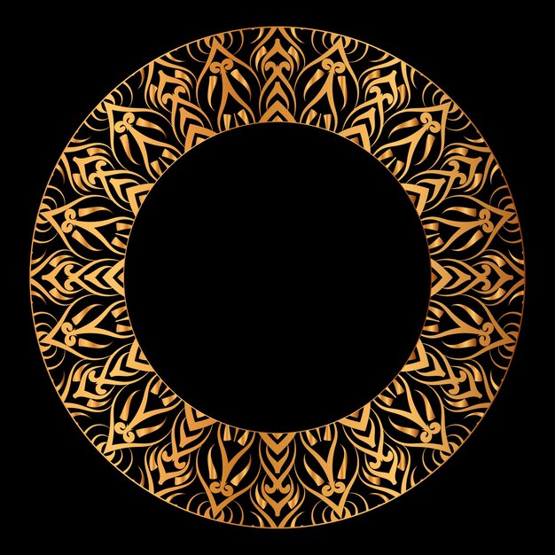 Invitación de Mandala de marco de boda islámica de círculo de patrón dorado de lujo con marco dorado vintage