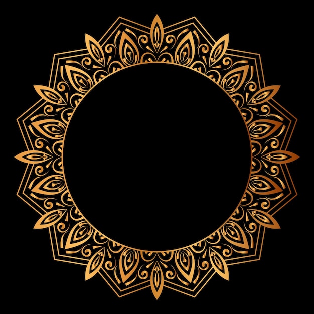 Invitación de Mandala de marco de boda islámica de círculo de patrón dorado de lujo con marco dorado vintage