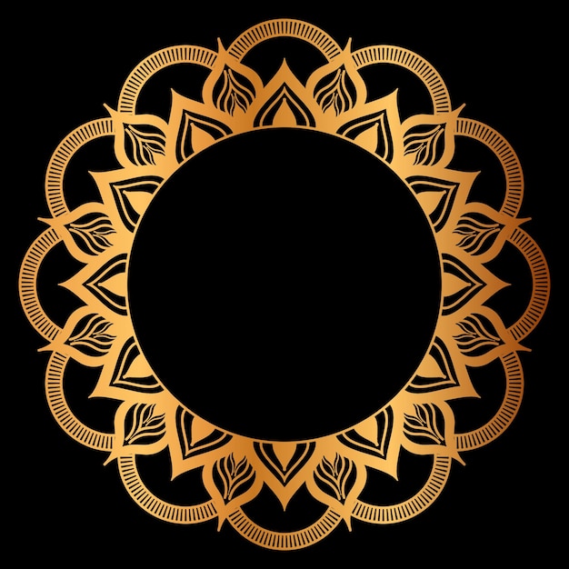 Invitación de Mandala de marco de boda islámica de círculo de patrón dorado de lujo con marco dorado vintage