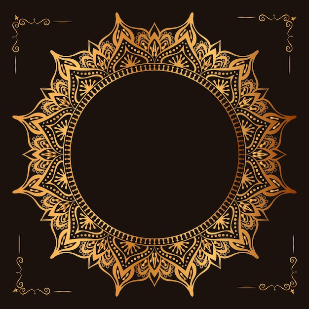 Invitación de mandala de marco de boda islámico de círculo de patrón dorado de lujo ornamental