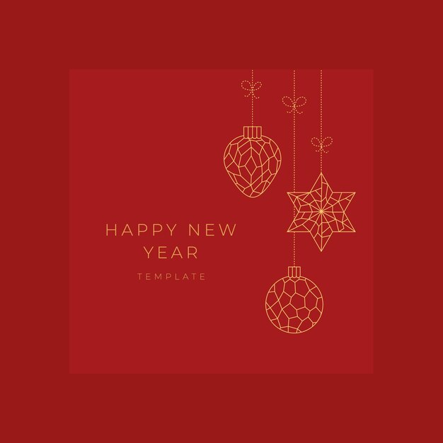 Invitación de Navidad de lujo tarjeta de felicitación banner arte línea dorada feliz año nuevo árbol bola bauble