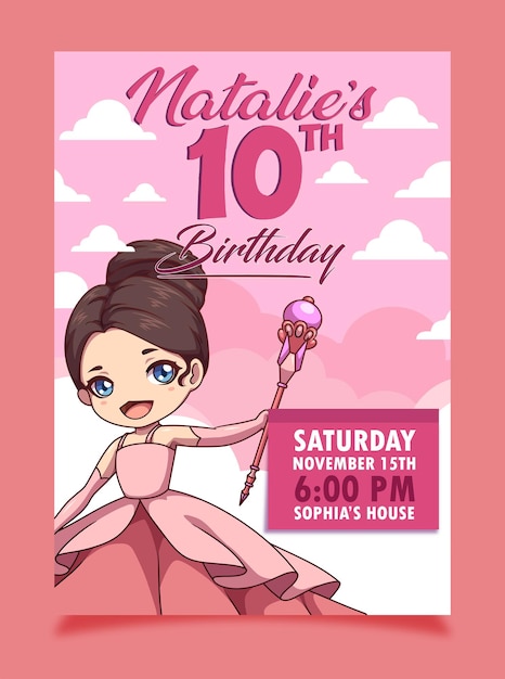 Invitación niña cumpleaños princesa hermosa