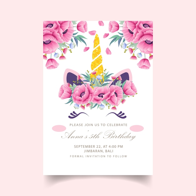 invitación de los niños del cumpleaños del unicornio