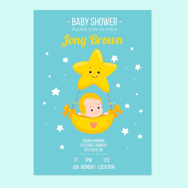 Invitación de plantilla de baby shower con concepto de niño
