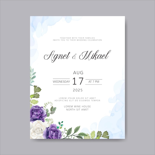 Invitación romántica para la boda con hermosos temas de flores