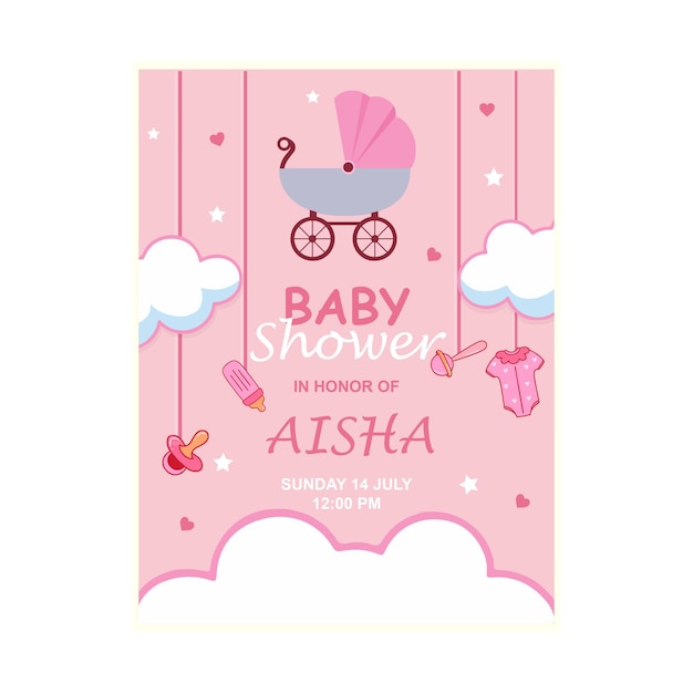 Invitación rosa para la fiesta del bebé.