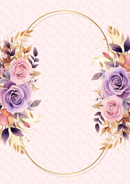 Invitación rosa y púrpura fondo ramo acuarela con flora y flores