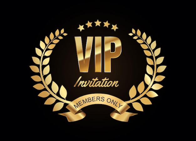 Invitación sólo para miembros VIP Corona de laurel dorada con cintas doradas Ilustración vectorial