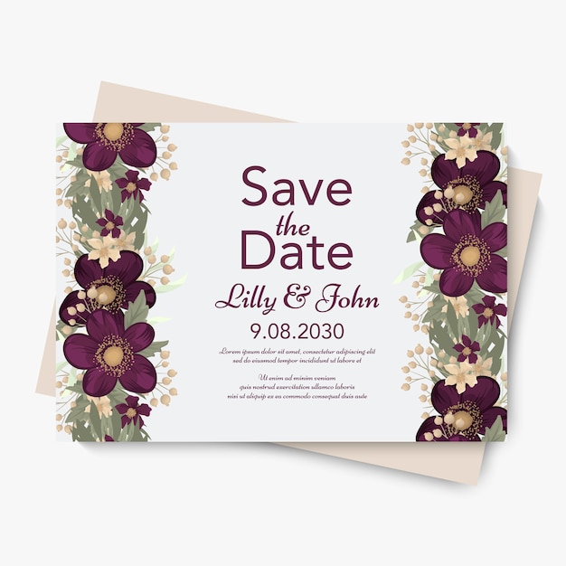 Invitación de tarjeta de boda floral.