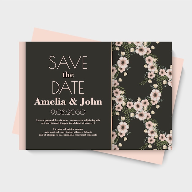 Invitación de tarjeta de boda floral.