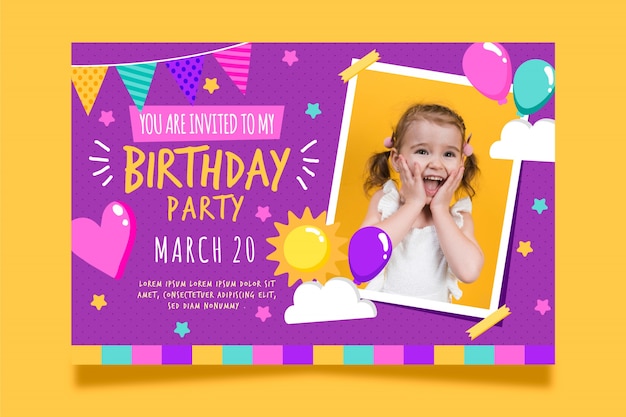Invitación de tarjeta de cumpleaños para niños con foto
