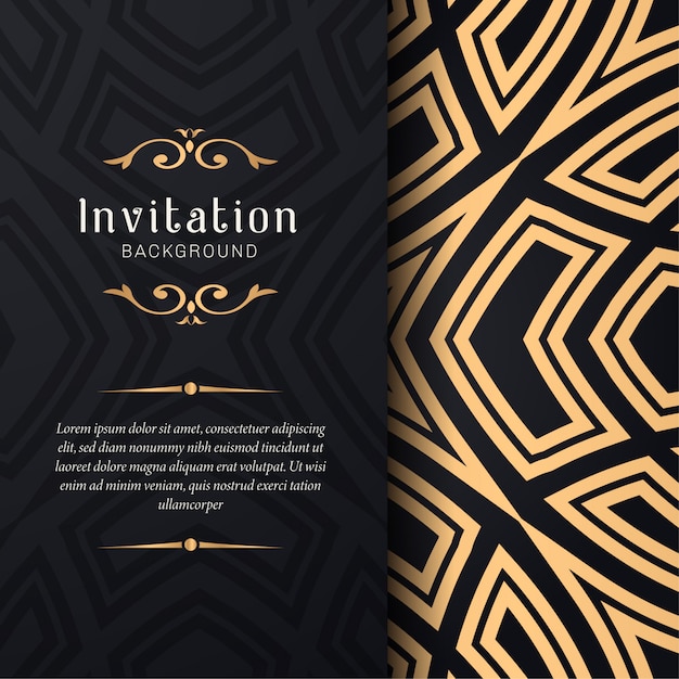 Invitación de la tarjeta de felicitación con adornos florales, fondo ornamental de oro