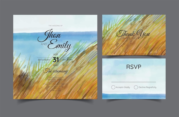 Invitación de tarjetas de boda Guardar la fecha diseño de estilo de mar Fondo romántico de verano de boda en la playa