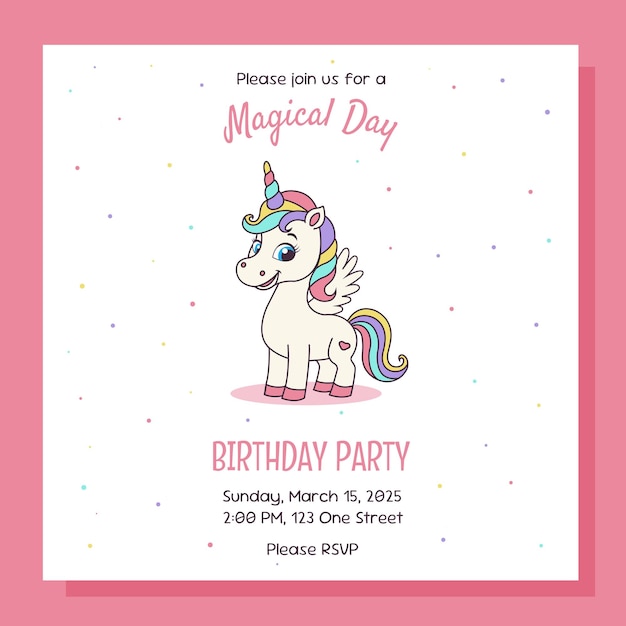 Invitación de unicornio Tarjeta de invitación a la fiesta de cumpleaños con unicornio y número de aniversario de nacimiento