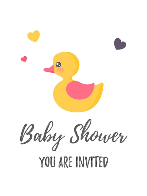 Invitación vertical para baby shower con un lindo pato de juguete es una niña