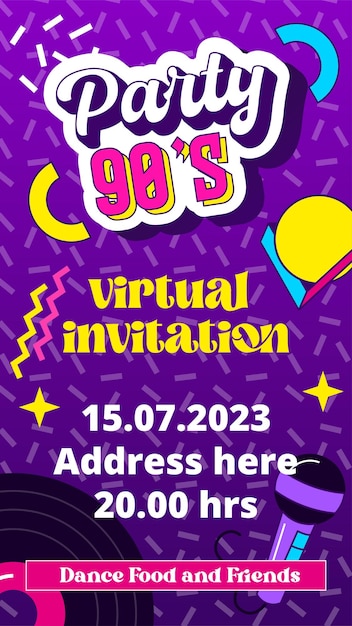 Invitación virtual fiesta de los 90