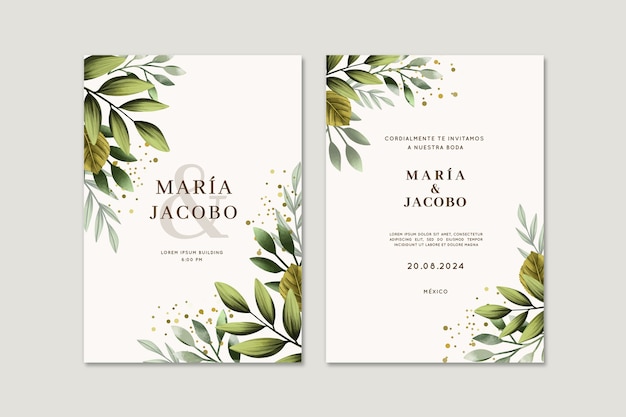 Vector invitaciones de boda en acuarela en español