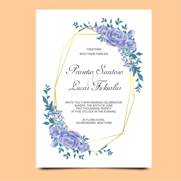 Invitaciones de boda con decoraciones de flores azules | Vector Premium Invitaciones de boda con decoraciones de flores azules | Vector Premium