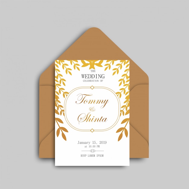 Invitaciones de boda elegantes con hojas de oro