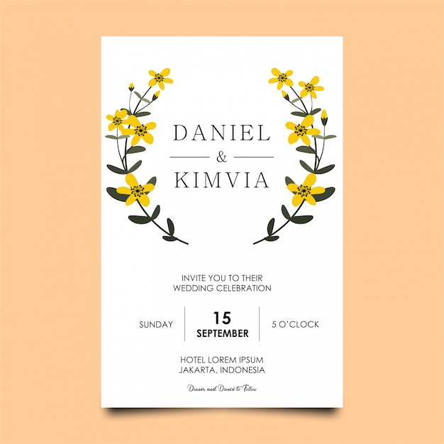 Vector invitaciones de boda con flores amarillas