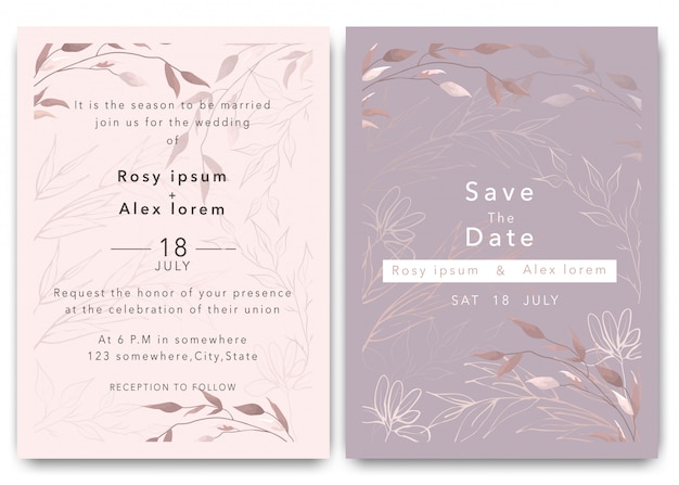 Las invitaciones de boda guardan el diseño de la tarjeta de fecha con una elegante anémona de jardín.