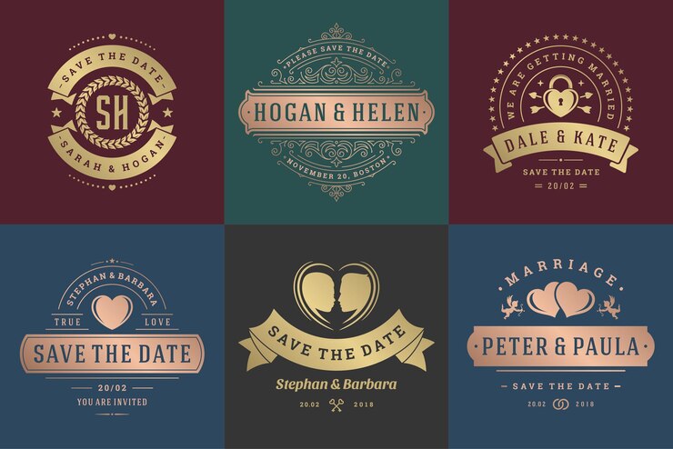 Vector invitaciones de boda guardar la fecha logotipos y insignias vector elegantes plantillas conjunto