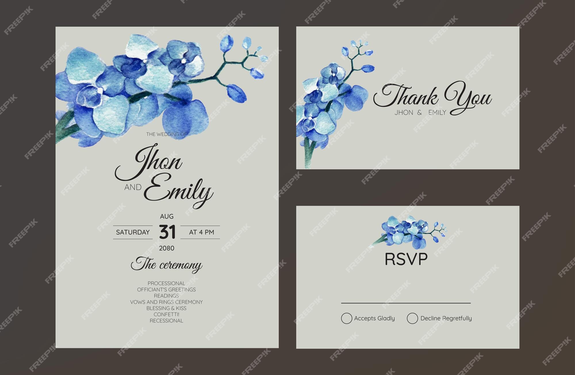 recoger Conductividad Más lejano Invitaciones de boda de lujo sencillas con motivos de orquídeas | Vector  Premium