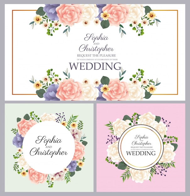 Invitaciones de boda con marcos circulares florales