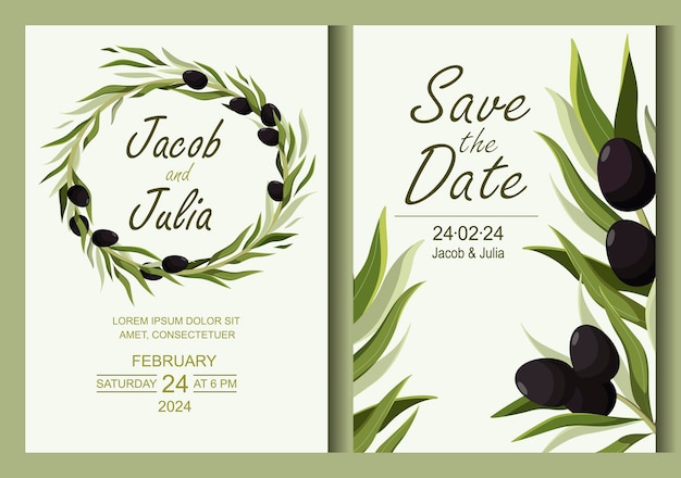 Invitaciones de boda con ramas de olivo Fondo festivo para tarjetas de felicitación