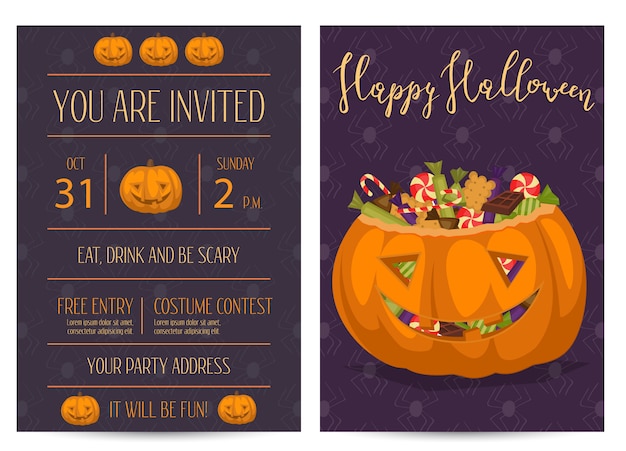 Invitaciones de fiesta de halloween con calabaza de miedo