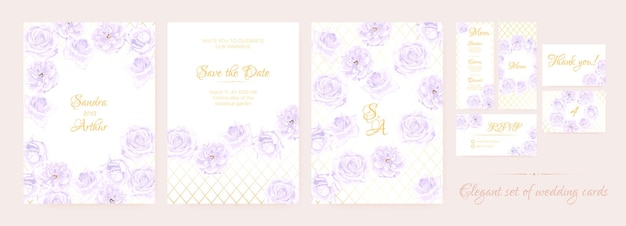 Invitaciones florales de boda con rosas acuarelas