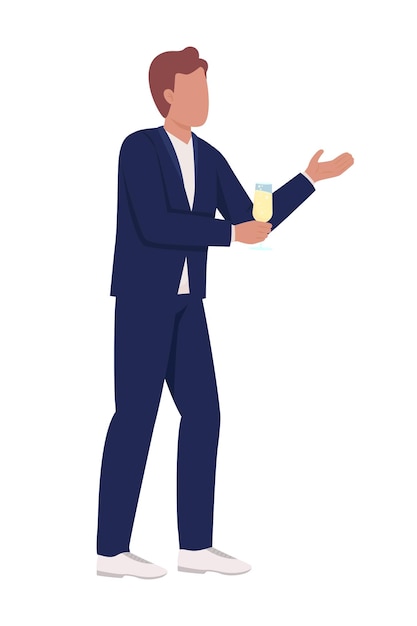 Invitado a la fiesta en chaqueta de cena personaje de vector de color semiplano Figura de pie Persona de cuerpo completo en blanco Celebración festiva simple ilustración de estilo de dibujos animados para diseño gráfico web y animación