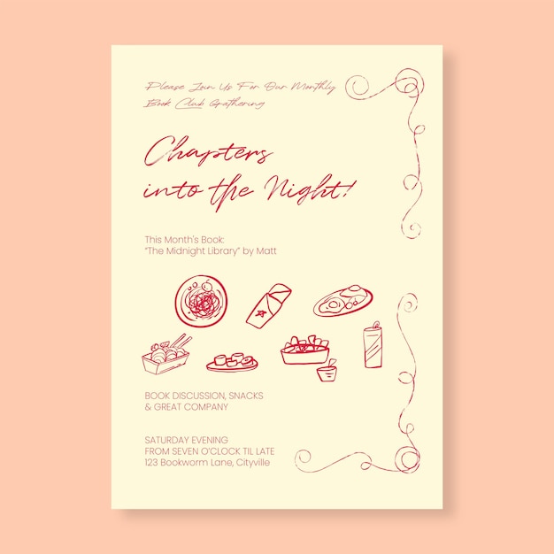Invitatoria al club de libros minimalista plantilla limpia y elegante para leer tarjetas de eventos