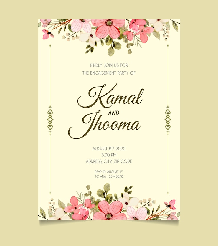 Invitatoria de boda ligera con plantilla de flores azules
