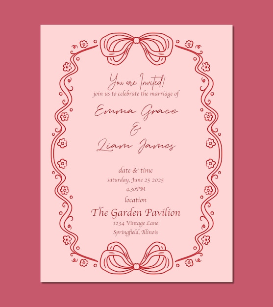 Invitatoria de boda monolínica caprichosa para una fiesta de boda moderna y minimalista