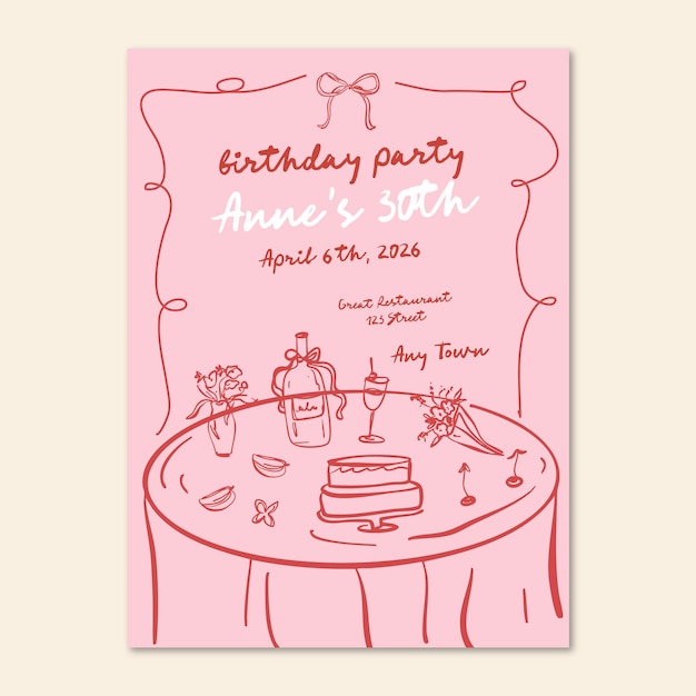 Invitatoria de cumpleaños dibujada a mano por Doodle