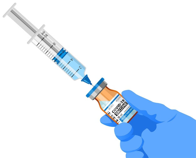 Inyección de jeringa y vacuna covid19
