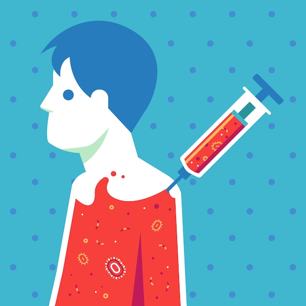Inyección de vacuna en la ilustración del cuerpo.