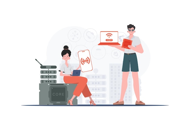 IOT y concepto de automatización Equipo de Internet de las cosas Bueno para presentaciones y sitios web Ilustración vectorial
