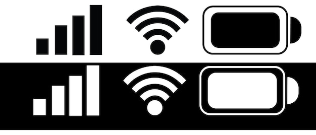 iPhone ios barra de notificación señal wifi batería iconas de interfaz de usuario icono blanco y negro conjunto de teléfono