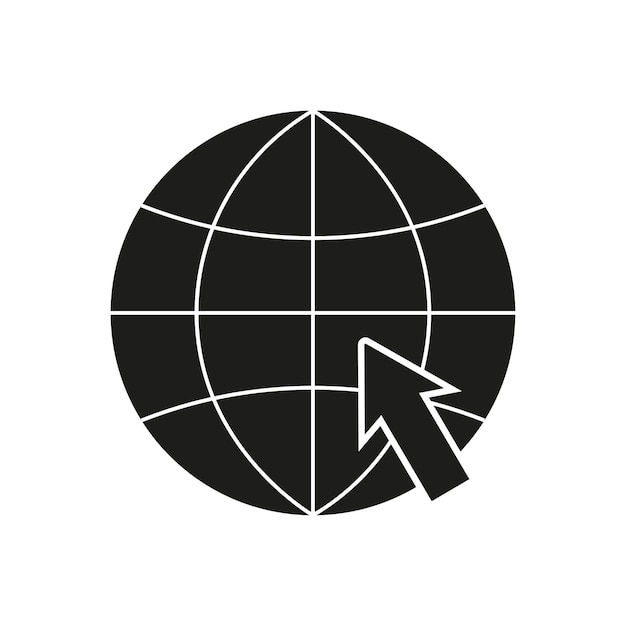 Ir al icono de la web Símbolo de Internet Icono del sitio web Globo negro con cursor de flecha Ilustración vectorial