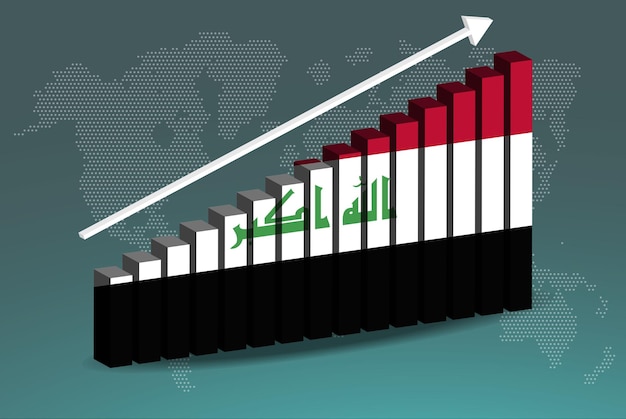 Irak gráfico de barras 3D vector gráfico flecha ascendente ascendente en el concepto de estadísticas de países de datos