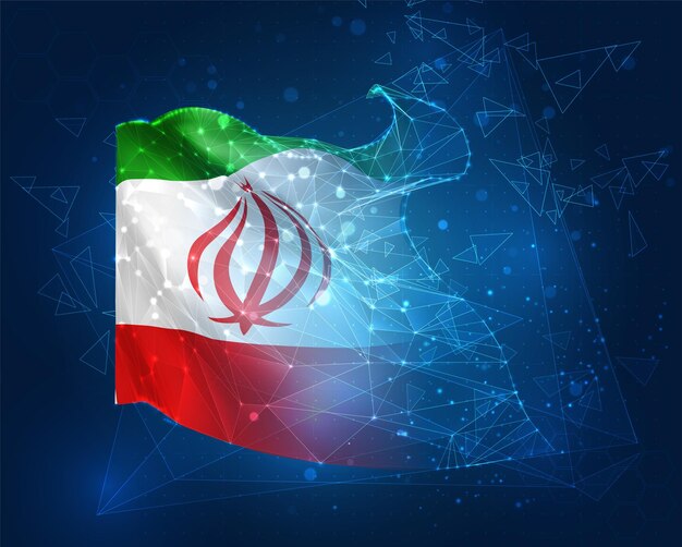 Irán vector bandera objeto 3D abstracto virtual de polígonos triangulares sobre un fondo azul