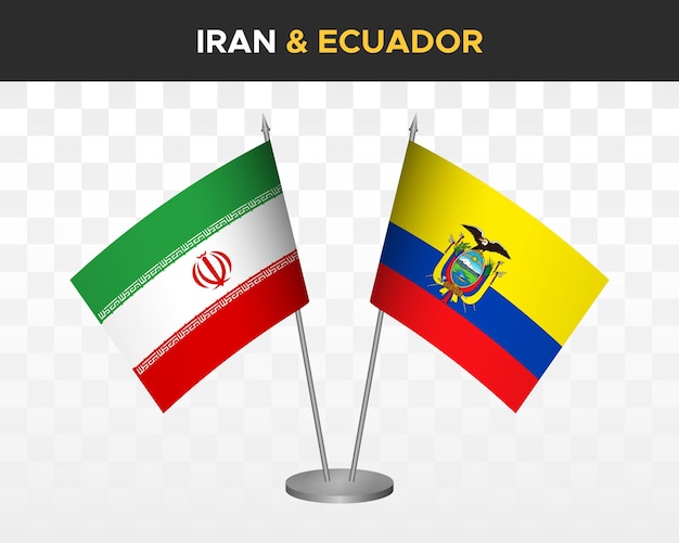 Irán vs ecuador banderas de escritorio maqueta aislado 3d vector ilustración mesa banderas