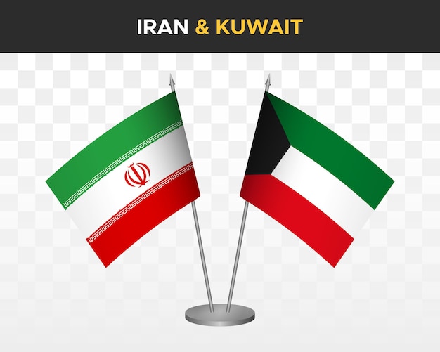 Irán vs kuwait escritorio banderas maqueta aislado 3d vector ilustración mesa banderas