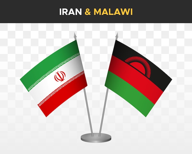 Irán vs malawi escritorio banderas maqueta aislado 3d vector ilustración mesa banderas