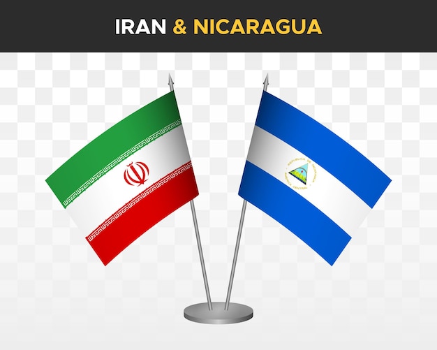 Irán vs nicaragua maqueta de banderas de escritorio aislado 3d vector ilustración banderas de mesa